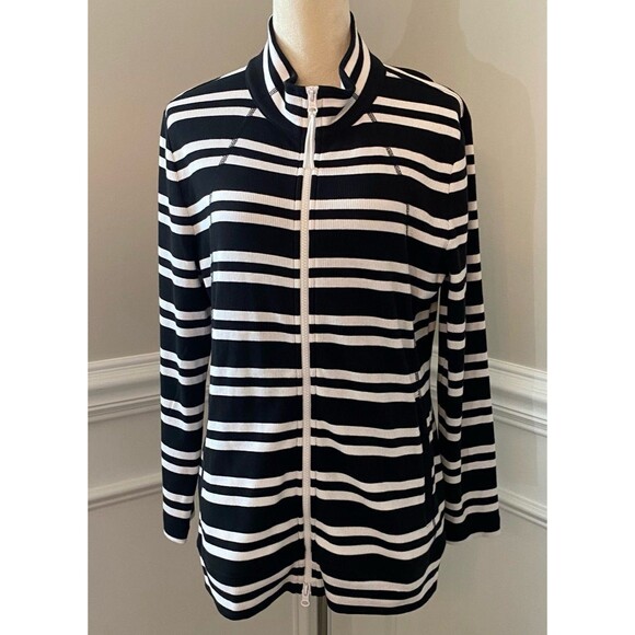 Talbots Jacket Women’s Size XL Petite Black White Stripe Full Zip Lightweight - Picture 3 of 11